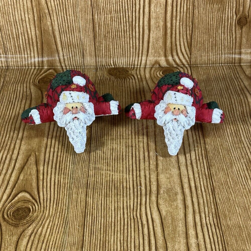 Retro‎ Santa Stocking Hanger Christmas Collection Cottage Patchwork Lot Of 2